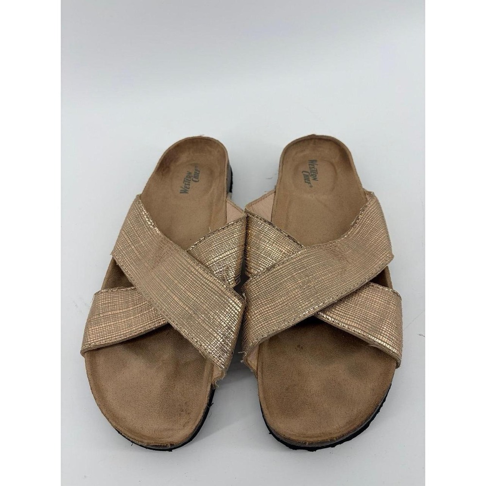 Western Chief, Gold Metallic Cross Sandals/Slides, Women's Size 9